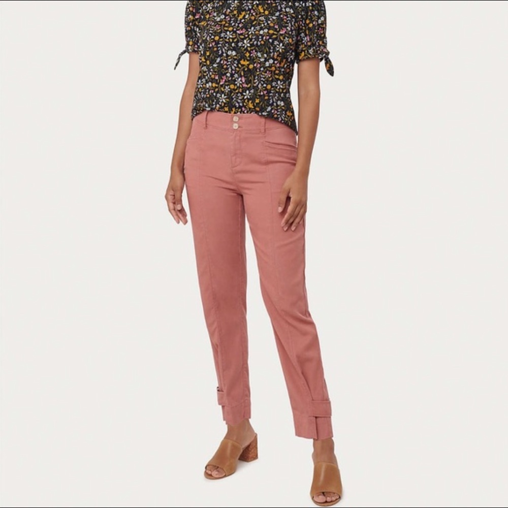 Lift Button Tab Hem Slim Ankle Pants